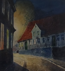 Lowinski, watercolour, ‘Flensburg, Poland’, signed, inscribed verso, 25 x 23cm. Condition - fair to good